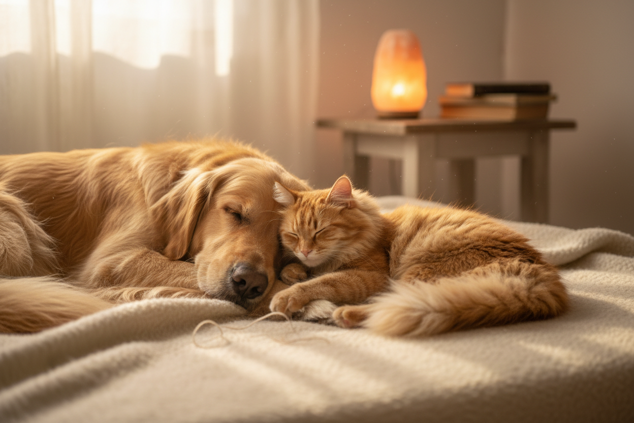 dog which sleep with a cat